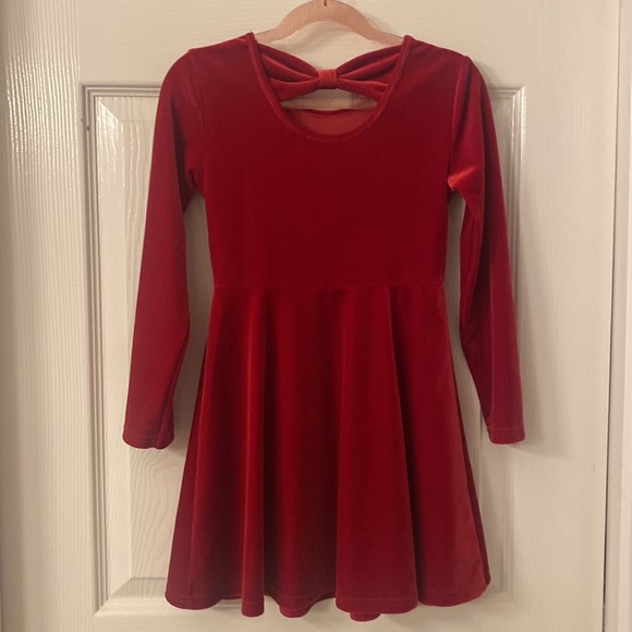 Little Girls Red Velvet Dress - Picture 3 of 5